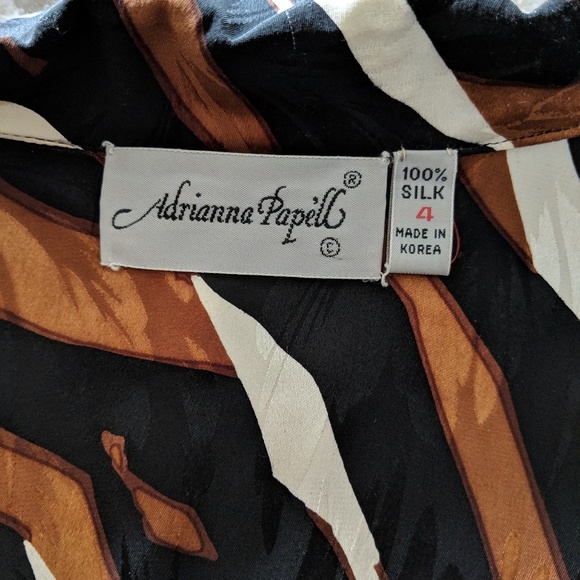 Blouse 💯 percent silk Top brown black white - Picture 7 of 7